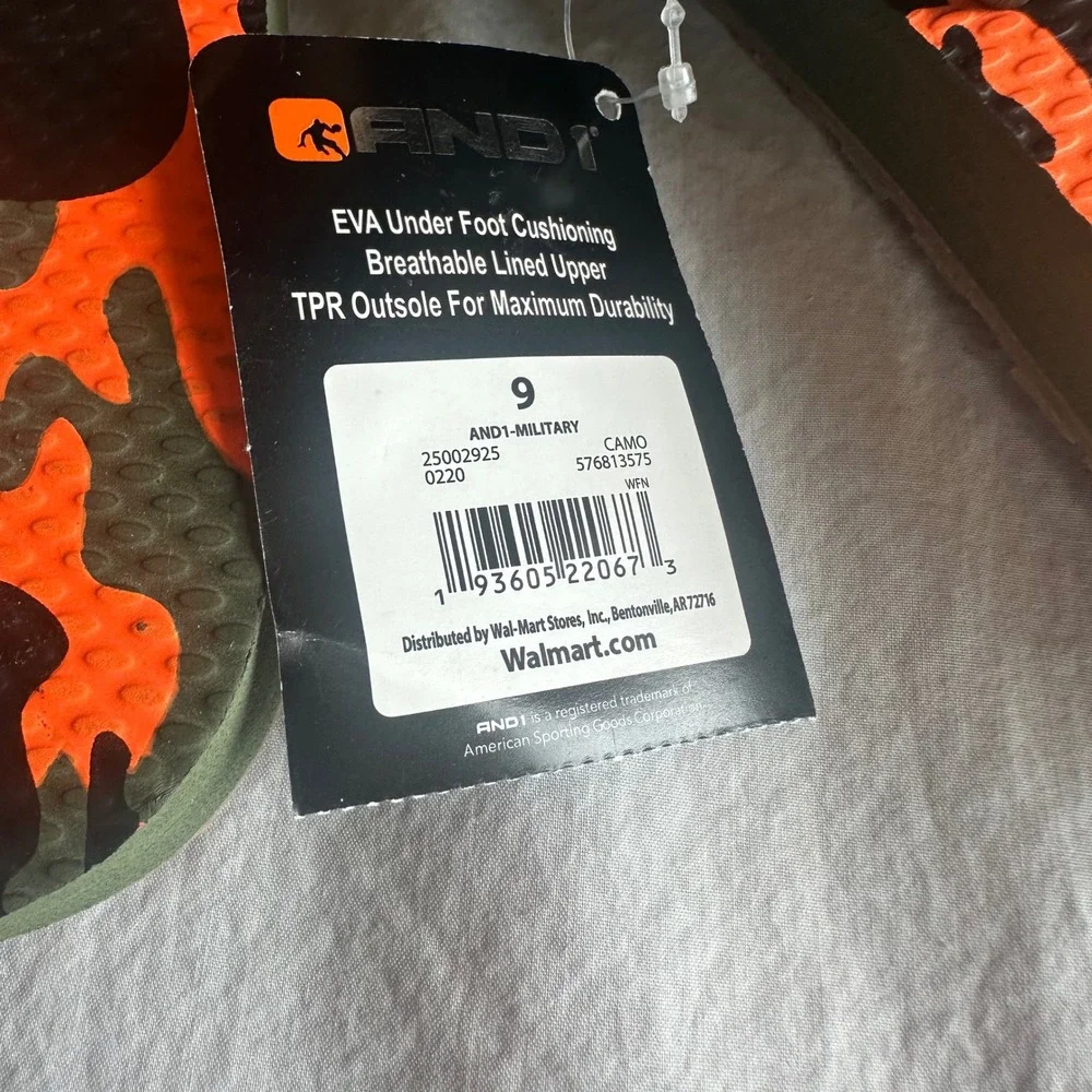 AND1 Men Military Camouflage Flip Flops Shoes Size 9 Adjustable Strap Summer NWT